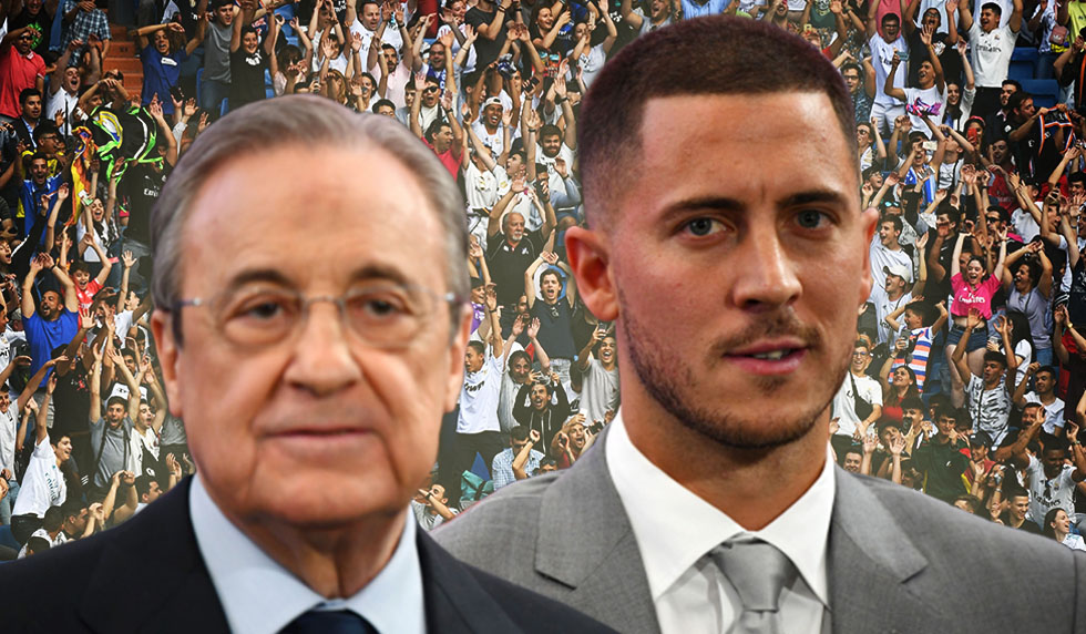 Real Madrid fans await the presentation of Belgian midfielder Eden Hazard as new player of the Spanish club at the Santiago Bernabeu stadium in Madrid on June 13, 2019. (Photo by GABRIEL BOUYS / AFP) (Photo credit should read GABRIEL BOUYS/AFP/Getty Images)