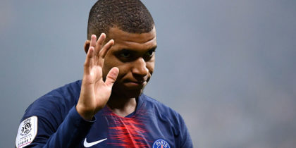 Paris Saint-Germain's French forward Kylian MBappe reacts during the French L1 football match between Reims (SR) and Paris Saint-Germain (PSG) at the Auguste-Delaune Stadium in Reims, eastern France, on May 24, 2019. (Photo by FRANCK FIFE / AFP) (Photo credit should read FRANCK FIFE/AFP/Getty Images)