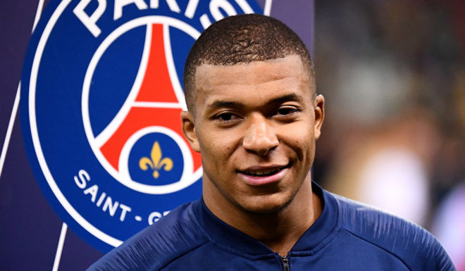Paris Saint-Germain's French forward Kylian Mbappe reacts at the end of the French L1 football match between Stade de Reims and Paris Saint-Germain (PSG) at the Auguste Delaune stadium in Reims, on May 24, 2019. (Photo by FRANCK FIFE / AFP) (Photo credit should read FRANCK FIFE/AFP/Getty Images)
