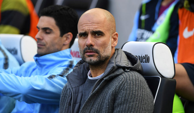 BRIGHTON, ENGLAND - MAY 12: Josep Guardiola, Manager of Manchester City looks on prior to the Premier League match between Brighton & Hove Albion and Manchester City at American Express Community Stadium on May 12, 2019 in Brighton, United Kingdom. (Photo by Mike Hewitt/Getty Images)