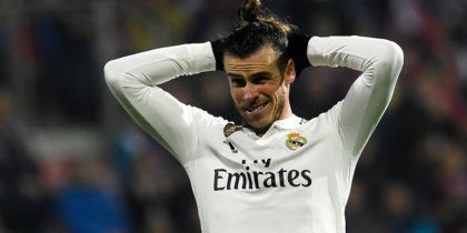 Real Madrid's Welsh forward Gareth Bale reacts during the UEFA Champions League group G football match Viktoria Plzen v Real Madrid in Plzen, Czech Republic on November 7, 2018. (Photo by Michal CIZEK / AFP) (Photo credit should read MICHAL CIZEK/AFP/Getty Images)
