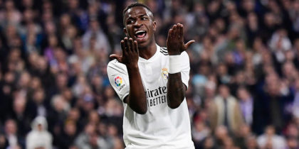 Real Madrid's Brazilian forward Vinicius Junior reacts during the Spanish league football match between Real Madrid CF and FC Barcelona at the Santiago Bernabeu stadium in Madrid on March 2, 2019. (Photo by JAVIER SORIANO / AFP) (Photo credit should read JAVIER SORIANO/AFP/Getty Images)