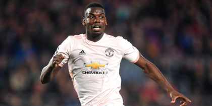BARCELONA, SPAIN - APRIL 16: Paul Pogba of Manchester United runs during the UEFA Champions League Quarter Final second leg match between FC Barcelona and Manchester United at Camp Nou on April 16, 2019 in Barcelona, Spain. (Photo by Michael Regan/Getty Images)