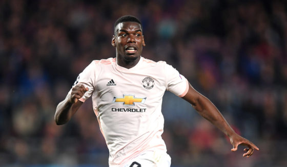 BARCELONA, SPAIN - APRIL 16: Paul Pogba of Manchester United runs during the UEFA Champions League Quarter Final second leg match between FC Barcelona and Manchester United at Camp Nou on April 16, 2019 in Barcelona, Spain. (Photo by Michael Regan/Getty Images)