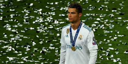 KIEV, UKRAINE - MAY 26: Cristiano Ronaldo of Real Madrid reacts following the UEFA Champions League Final between Real Madrid and Liverpool at NSC Olimpiyskiy Stadium on May 26, 2018 in Kiev, Ukraine. (Photo by Mike Hewitt/Getty Images)
