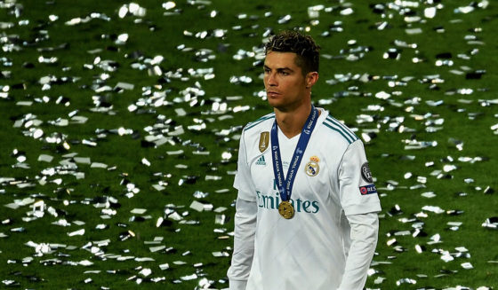 KIEV, UKRAINE - MAY 26: Cristiano Ronaldo of Real Madrid reacts following the UEFA Champions League Final between Real Madrid and Liverpool at NSC Olimpiyskiy Stadium on May 26, 2018 in Kiev, Ukraine. (Photo by Mike Hewitt/Getty Images)
