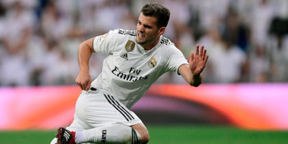 Real Madrid's Spanish defender Nacho Fernandez runs during the Spanish league football match between Real Madrid CF and RCD Espanyol at the Santiago Bernabeu stadium in Madrid on September 22, 2018. (Photo by JAVIER SORIANO / AFP) (Photo credit should read JAVIER SORIANO/AFP/Getty Images)