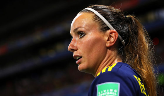 Kosovare Asllani LYON, FRANCE - JULY 03: Kosovare Asllani of Sweden looks on during the 2019 FIFA Women's World Cup France Semi Final match between Netherlands and Sweden at Stade de Lyon on July 03, 2019 in Lyon, France. (Photo by Richard Heathcote/Getty Images )