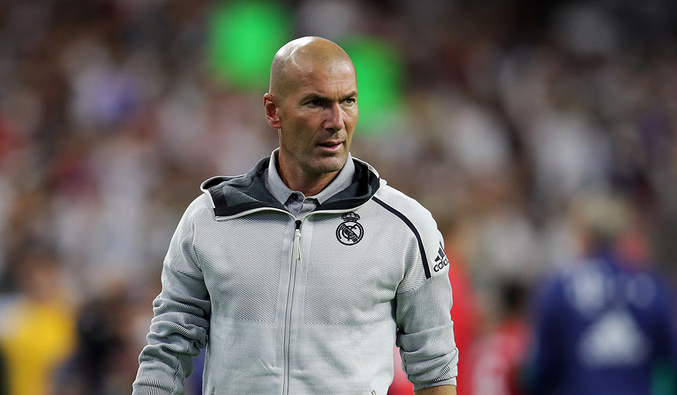 HOUSTON, TEXAS - JULY 20: Zinedine Zidane, head coach of Real looks on after the International Champions Cup match between Bayern Muenchen and Real Madrid in the 2019 International Champions Cup at NRG Stadium on July 20, 2019 in Houston, Texas. (Photo by Alexander Hassenstein/Bongarts/Getty Images)