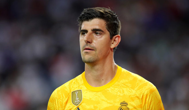 HOUSTON, TEXAS - JULY Thibaut Courtois of Real looks on during the International Champions Cup match between Bayern Muenchen and Real Madrid in the 2019 International Champions Cup at NRG Stadium on July 20, 2019 in Houston, Texas. (Photo by Alexander Hassenstein/Bongarts/Getty Images)