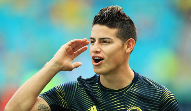 SALVADOR, BRAZIL - JUNE 23: James Rodriguez of Colombia reacts before the Copa America Brazil 2019 group B match between Colombia and Paraguay at Arena Fonte Nova on June 23, 2019 in Salvador, Brazil. (Photo by Buda Mendes/Getty Images)