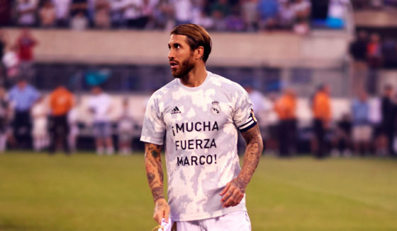 Real Madrid's Sergio Ramos awaits the start of the 2019 International Champions Cup football match between Real Madrid and Atletico Madrid at the Metlife Stadium Arena in East Rutherford, New Jersey on July 26, 2019. (Photo by Johannes EISELE / AFP) (Photo credit should read JOHANNES EISELE/AFP/Getty Images)