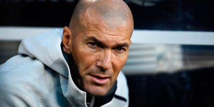 Real Madrid's French headcoach Zinedine Zidane looks on during the 2019 International Champions Cup football match between Real Madrid and Atletico Madrid at the Metlife Stadium Arena in East Rutherford, New Jersey on July 26, 2019. (Photo by Johannes EISELE / AFP) (Photo credit should read JOHANNES EISELE/AFP/Getty Images)