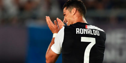 Juventus's Cristiano Ronaldo gestures during the International Champions Cup football tournament at the Nanjing Olympic Sport Center in Nanjing in China's Jiangsu province on July 24, 2019. (Photo by HECTOR RETAMAL / AFP) (Photo credit should read HECTOR RETAMAL/AFP/Getty Images)