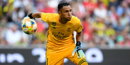 MUNICH, GERMANY - JULY 30: Keylor Navan, goalkeeper of Madrid controls the ball during the Audi Cup 2019 semi final match between Real Madrid and Tottenham Hotspur at Allianz Arena on July 30, 2019 in Munich, Germany. (Photo by Matthias Hangst/Bongarts/Getty Images)