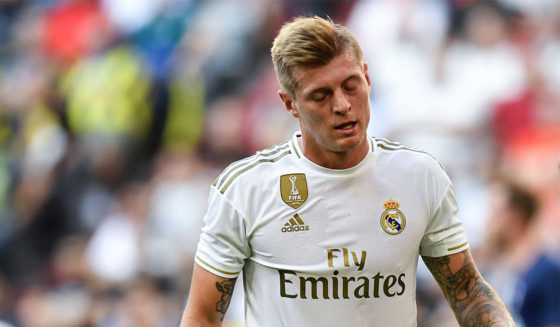 Real Madrid's German midfielder Toni Kroos reacts during the Audi Cup football match between Real Madrid and Tottenham Hotspur in Munich, on July 30, 2019. (Photo by Christof STACHE / AFP) (Photo credit should read CHRISTOF STACHE/AFP/Getty Images)