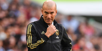 Real Madrid's French coach Zinedine Zidane looks on during the Audi Cup football match between Real Madrid and Tottenham Hotspur in Munich, on July 30, 2019. (Photo by Christof STACHE / AFP) (Photo credit should read CHRISTOF STACHE/AFP/Getty Images)