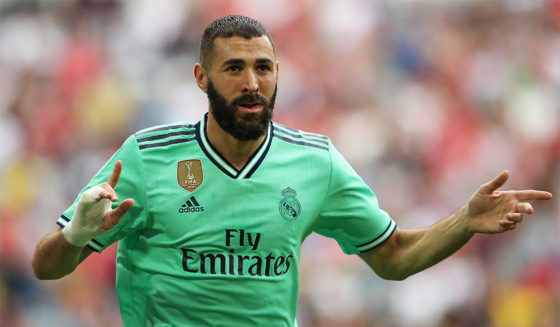 MUNICH, GERMANY - JULY 31: Karim Benzema of Real Madrid celebrates after scoring his team's first goal during the Audi cup 2019 3rd place match between Real Madrid and Fenerbahce at Allianz Arena on July 31, 2019 in Munich, Germany. (Photo by Christian Kaspar-Bartke/Getty Images for AUDI)