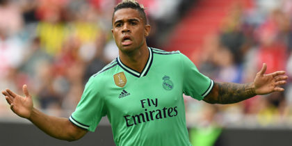 Real Madrid's Spanish-Dominican forward Mariano celebrates scoring during the Audi Cup football match for third place between Real Madrid and Fenerbahce in Munich, on July 31, 2019. (Photo by Christof STACHE / AFP) (Photo credit should read CHRISTOF STACHE/AFP/Getty Images)