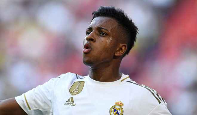 Real Madrid's Brazilian midfielder Rodrygo is pictured during the Audi Cup football match between Real Madrid and Tottenham Hotspur in Munich, southern Germany, on July 30, 2019. (Photo by Christof STACHE / AFP) (Photo credit should read CHRISTOF STACHE/AFP/Getty Images)