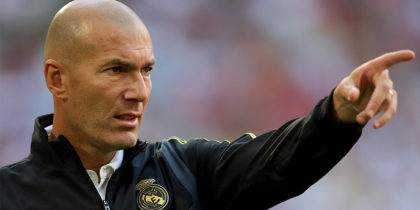 MUNICH, GERMANY - JULY 30: Zinedine Zidane, head coach of Real Madrid, reacts during the Audi cup 2019 semi final match between Real Madrid and Tottenham Hotspur at Allianz Arena on July 30, 2019 in Munich, Germany. (Photo by Alexander Hassenstein/Getty Images for AUDI)