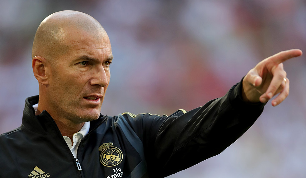 MUNICH, GERMANY - JULY 30: Zinedine Zidane, head coach of Real Madrid, reacts during the Audi cup 2019 semi final match between Real Madrid and Tottenham Hotspur at Allianz Arena on July 30, 2019 in Munich, Germany. (Photo by Alexander Hassenstein/Getty Images for AUDI)