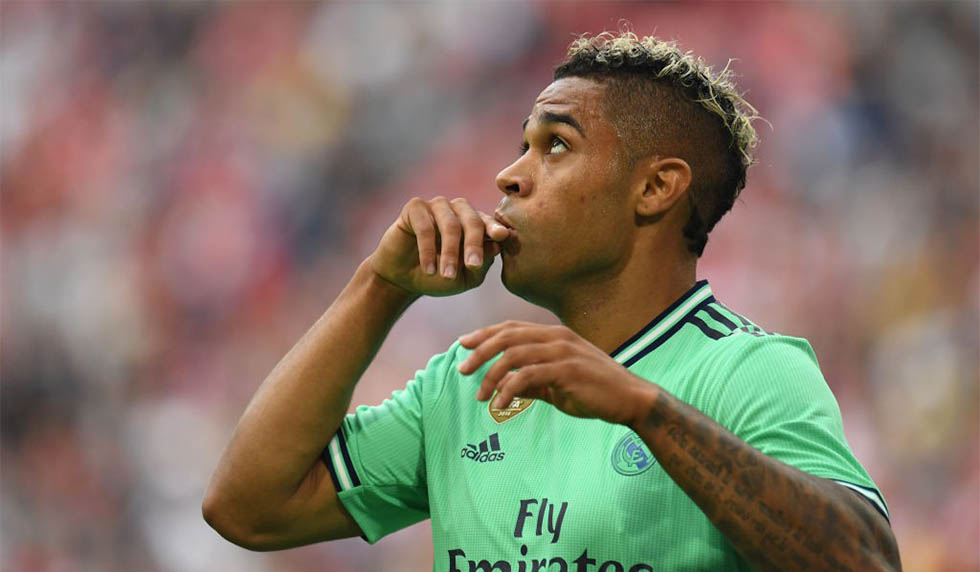 Real Madrid's Spanish-Dominican forward Mariano celebrates scoring during the Audi Cup football match for third place between Real Madrid and Fenerbahce in Munich, on July 31, 2019. (Photo by Christof STACHE / AFP) (Photo credit should read CHRISTOF STACHE/AFP/Getty Images)