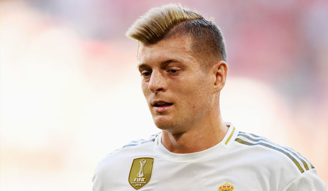 Toni Kroos MUNICH, GERMANY - JULY 30: Toni Kroos of Real Madrid seen during the Audi cup 2019 semi final match between Real Madrid and Tottenham Hotspur at Allianz Arena on July 30, 2019 in Munich, Germany. (Photo by Matthias Hangst/Bongarts/Getty Images)