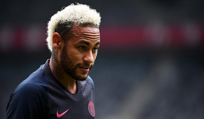 Neymar Jr. Paris Saint-Germain's Brazilian forward Neymar takes part in a training session at the Shenzhen Universiade Stadium in Shenzhen on August 2, 2019, on the eve of the French Trophy of Champions football match between Rennes and Paris Saint-Germain. (Photo by FRANCK FIFE / AFP) (Photo credit should read FRANCK FIFE/AFP/Getty Images)