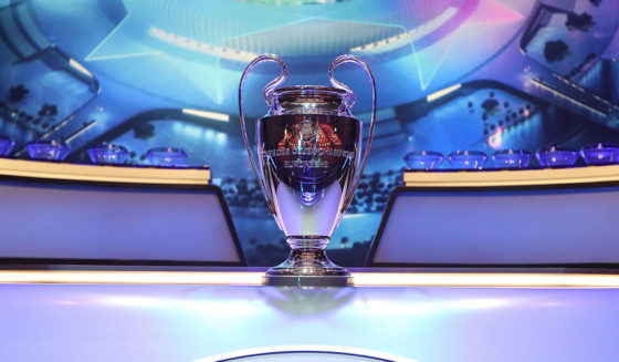 The Champions League Trophy stands on display during the UEFA Champions League football group stage draw ceremony in Monaco on August 29, 2019. (Photo by Valery HACHE / AFP) (Photo credit should read VALERY HACHE/AFP/Getty Images)
