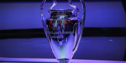 The Champions League Trophy stands on display during the UEFA Champions League football group stage draw ceremony in Monaco on August 29, 2019. (Photo by Valery HACHE / AFP) (Photo credit should read VALERY HACHE/AFP/Getty Images)