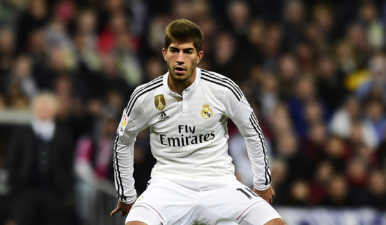 Real Madrid's Brazilian midfielder Lucas Silva (R) vies with Deportivo's Costa Rican midfielder Celso Borges during the Spanish league football match Real Madrid CF vs RC Deportivo de la Coruna at the Santiago Bernabeu stadium in Madrid on February 14, 2015. Real MAdrid won 2-0. AFP PHOTO/ JAVIER SORIANO (Photo credit should read JAVIER SORIANO/AFP/Getty Images)