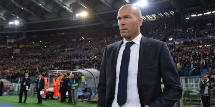 Real Madrid's French coach Zinedine Zidane arrives for the UEFA Champions League football match AS Roma vs Real Madrid on Frebruary 17, 2016 at the Olympic stadium in Rome. AFP PHOTO / ALBERTO PIZZOLI / AFP / ALBERTO PIZZOLI (Photo credit should read ALBERTO PIZZOLI/AFP/Getty Images)