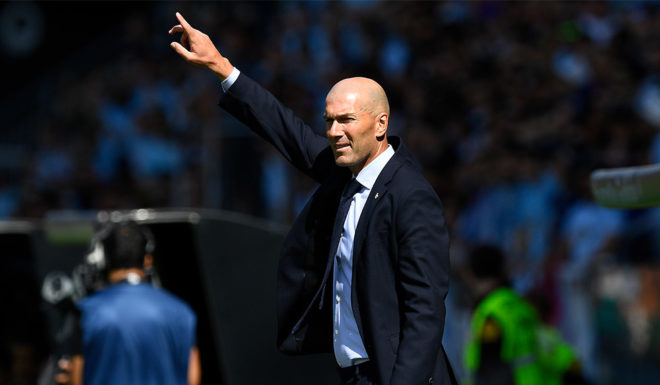 Zinédine Zidane VIGO, SPAIN - AUGUST 17: Zinedine Zidane head coach of Real Madrid during the Liga match between RC Celta de Vigo and Real Madrid CF at Abanca-Balaídos on August 17, 2019 in Vigo, Spain. (Photo by Octavio Passos/Getty Images)
