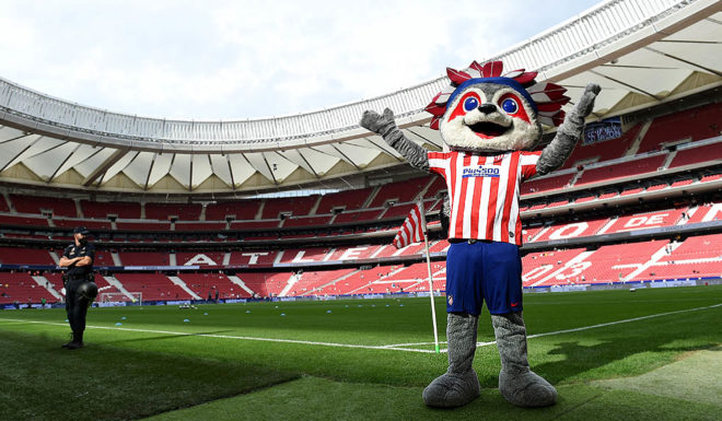 Estadio Wanda Metropolitano MADRID, SPAIN - SEPTEMBER 01: Indi, mascot of Atletico Madrid is seen prior to the Liga match between Club Atletico de Madrid and SD Eibar SAD at Wanda Metropolitano on September 01, 2019 in Madrid, Spain. (Photo by Denis Doyle/Getty Images)