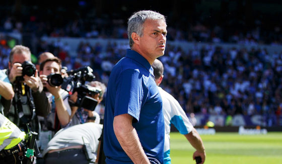 MADRID, SPAIN - JUNE 01: Head coach Jose Mourinho of Real Madrid CF complains to the press and the audience on his last match as head coach of Real Madrid CF team prior to start the La Liga match between Real Madrid CF and CA Osasuna at Estadio Santiago Bernabeu on June 1, 2013 in Madrid, Spain. (Photo by Gonzalo Arroyo Moreno/Getty Images)