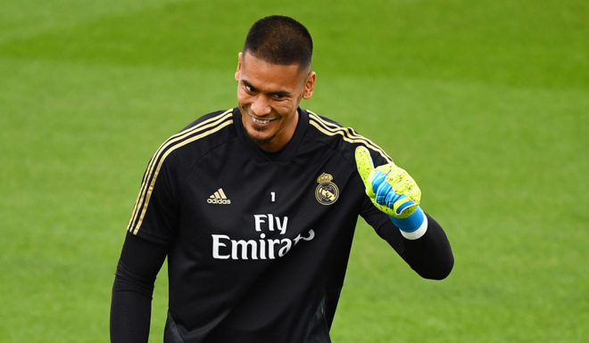 Real Madrid's French goalkeeper Alphonse Areola attends a training session at the Ciudad Real Madrid training ground in Valdebebas, Madrid, on September 13, 2019. (Photo by GABRIEL BOUYS / AFP) (Photo credit should read GABRIEL BOUYS/AFP/Getty Images)