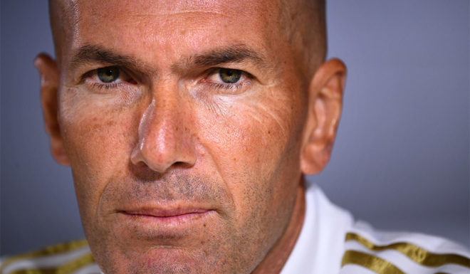 Zinédine Zidane Real Madrid's French coach Zinedine Zidane holds a press conference at the Ciudad Real Madrid training ground in Valdebebas, Madrid, on September 13, 2019. (Photo by GABRIEL BOUYS / AFP) (Photo credit should read GABRIEL BOUYS/AFP/Getty Images)