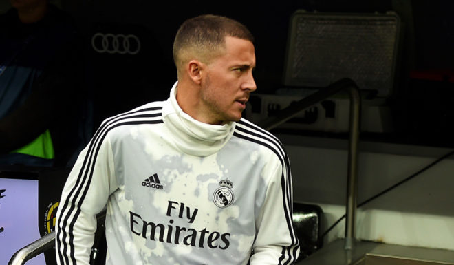 MADRID, SPAIN - SEPTEMBER 14: Eden Hazard of Real Madrid leaves the tunnel prior to the La Liga match between Real Madrid CF and Levante UD at Estadio Santiago Bernabeu on September 14, 2019 in Madrid, Spain. (Photo by Denis Doyle/Getty Images)