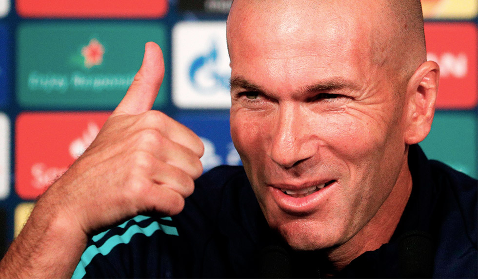Real Madrid's French coach Zinedine Zidane answers the press during a press conference on the eve of the UEFA Champions League Group A football match between Paris Saint-Germain and Real Madrid CF at the Parc des Princes stadium in Paris on September 17, 2019. (Photo by GEOFFROY VAN DER HASSELT / AFP) (Photo credit should read GEOFFROY VAN DER HASSELT/AFP/Getty Images)