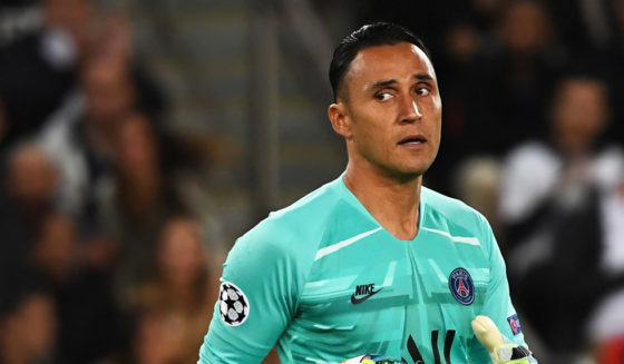 Paris Saint-Germain's Costa Rican Keylor Navas (R) looks at Real Madrid's French forward Karim Benzema during the UEFA Champions league Group A football match between Paris Saint-Germain and Real Madrid, at the Parc des Princes stadium, in Paris, on September 18, 2019. (Photo by MARTIN BUREAU / AFP) (Photo credit should read MARTIN BUREAU/AFP/Getty Images)
