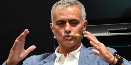 Portuguese football manager Jose Mourinho attends a conference about speed and innovation in football on September 12, 2019 in Madrid. (Photo by PIERRE-PHILIPPE MARCOU / AFP) (Photo credit should read PIERRE-PHILIPPE MARCOU/AFP/Getty Images)