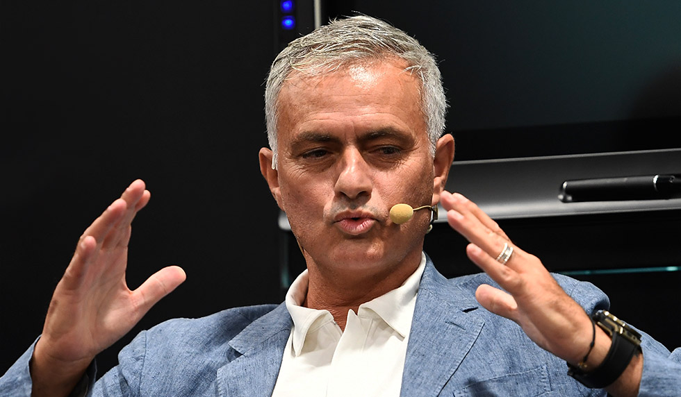 Portuguese football manager Jose Mourinho attends a conference about speed and innovation in football on September 12, 2019 in Madrid. (Photo by PIERRE-PHILIPPE MARCOU / AFP) (Photo credit should read PIERRE-PHILIPPE MARCOU/AFP/Getty Images)