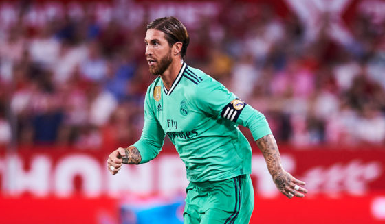 SEVILLE, SPAIN - SEPTEMBER 22: Sergio Ramos of Real Madrid CF in action during the Liga match between Sevilla FC and Real Madrid CF at Estadio Ramon Sanchez Pizjuan on September 22, 2019 in Seville, Spain. (Photo by Aitor Alcalde/Getty Images)