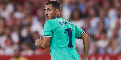 SEVILLE, SPAIN - SEPTEMBER 22: Eden Hazard of Real Madrid CF reacts during the Liga match between Sevilla FC and Real Madrid CF at Estadio Ramon Sanchez Pizjuan on September 22, 2019 in Seville, Spain. (Photo by Aitor Alcalde/Getty Images)