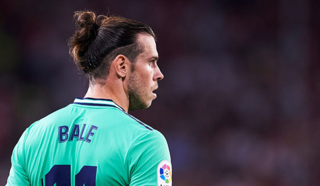 SEVILLE, SPAIN - SEPTEMBER 22: Gareth Bale of Real Madrid CF looks on during the Liga match between Sevilla FC and Real Madrid CF at Estadio Ramon Sanchez Pizjuan on September 22, 2019 in Seville, Spain. (Photo by Aitor Alcalde/Getty Images)