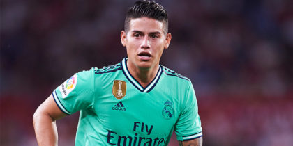 SEVILLE, SPAIN - SEPTEMBER 22: James Rodriguez of Real Madrid CF looks on during the Liga match between Sevilla FC and Real Madrid CF at Estadio Ramon Sanchez Pizjuan on September 22, 2019 in Seville, Spain. (Photo by Aitor Alcalde/Getty Images)