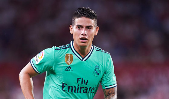 SEVILLE, SPAIN - SEPTEMBER 22: James Rodriguez of Real Madrid CF looks on during the Liga match between Sevilla FC and Real Madrid CF at Estadio Ramon Sanchez Pizjuan on September 22, 2019 in Seville, Spain. (Photo by Aitor Alcalde/Getty Images)