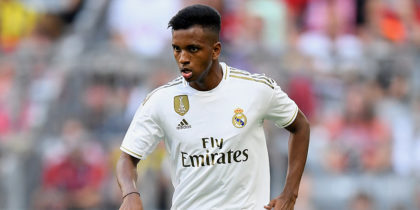 MUNICH, GERMANY - JULY 30: Rodrygo Silvadegoes of Real Madrid controls the ball during the Audi cup 2019 semi final match between Real Madrid and Tottenham Hotspur at Allianz Arena on July 30, 2019 in Munich, Germany. (Photo by Matthias Hangst/Bongarts/Getty Images)