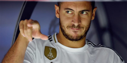 Real Madrid's Belgian forward Eden Hazard is pictured before the Spanish league football match between Real Madrid CF and CA Osasuna at the Santiago Bernabeu stadium in Madrid, on September 25, 2019. (Photo by OSCAR DEL POZO / AFP) (Photo credit should read OSCAR DEL POZO/AFP/Getty Images)